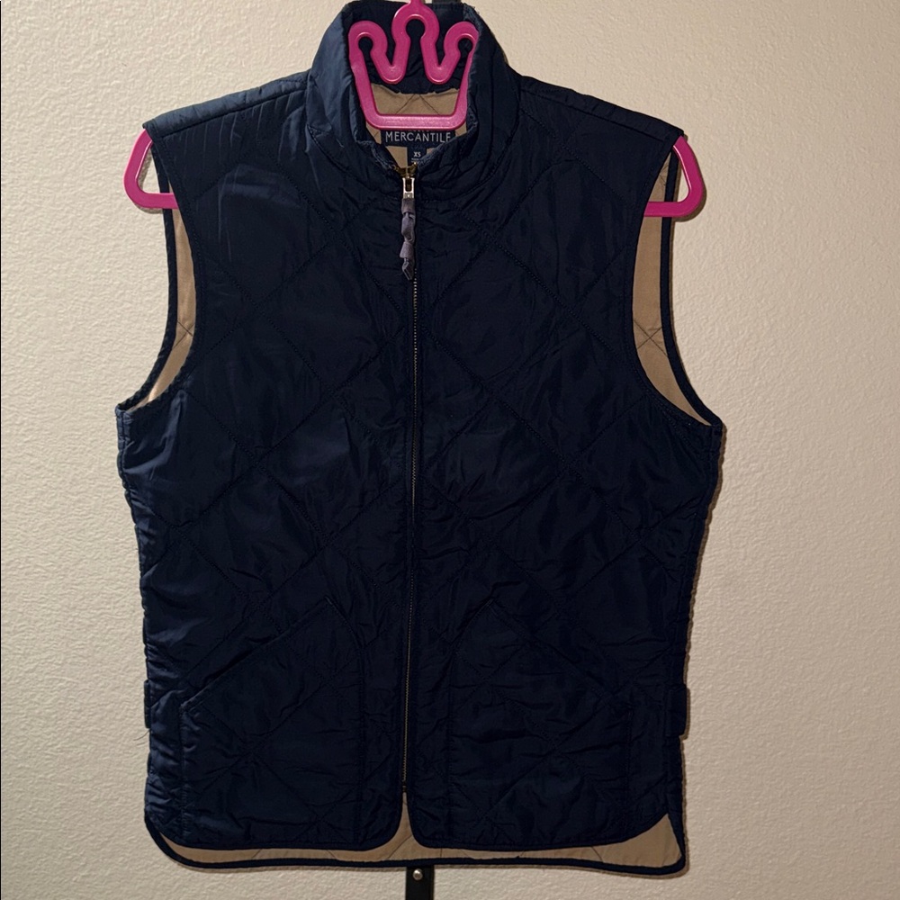J. Crew Mercantile Navy/Tan Quilted Puffer Zip Up Vest Women’s Size XS